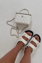 Olivia cream tweed double strap slides