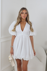 JASMINE WHITE PUFFBALL MINI DRESS
