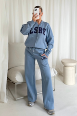 LSRE blue printed bomber jogger loungewear