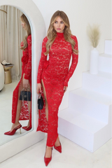 Francesca red lace maxi dress