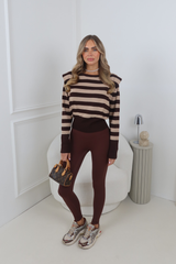 GISELLE CHOCOLATE STRIPE KNITTED JUMPER WITH SHOULDER PADS