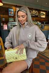 Hamptons mocha printed oversized 3/4 zip sweater shorts loungewear