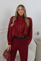 ANABEL BURGUNDY PUFF SLEEVE CROP JACKET