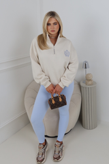 GLAMIFY IVORY & BLUE EMBROIDERED ST MORITZ EVERYDAY ESSENTIAL 3/4 ZIP