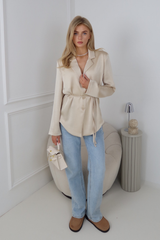 MELISA CHAMPAGNE SATIN SHOULDER PADDED BLAZER