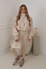 AVA BEIGE PUFF SLEEVE HIGH NECK CROPPED JACKET