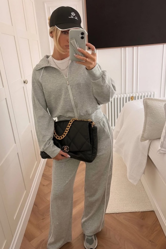 Elise marl grey contrast piping zip through jacket & trouser loungewear