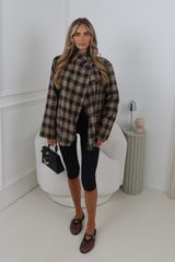 ZARIA BLACK CHECK HIGH NECK SHOULDER PADDED BLAZER
