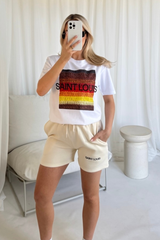 Saint louis chocolate embroidered premium short tee coord