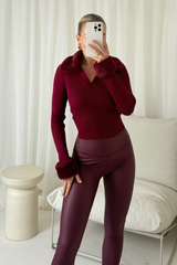 Mariah burgundy faux fur ribbed top
