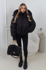 MIA BLACK CROPPED PUFFER JACKET WITH DETACHABLE HOOD