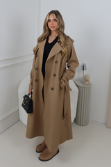 QUINN CAMEL LONG TRENCH COAT WITH REMOVABLE BELT