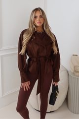 ROSE CHOCOLATE FAUX SUEDE BELTED JACKET