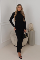 Nola black crinkle jersey midi dress