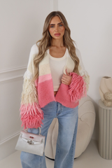 MAE PINK OMBRE STRIPED TASSLE SLEEVED CARDIGAN