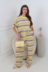 RIA LEMON MULTI STRIPED COLOUR TROUSER SET
