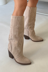 Heidi beige studded cowboy boots