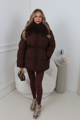 LILITH CHOCOLATE FUR TRIM PUFFER JACKET