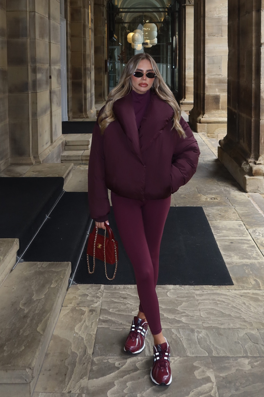 HOLLY BURGUNDY OVERSIZED COLLAR PUFFER JACKET