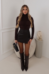 RAMONA CHOCOLATE RUCHED LONG SLEEVE HIGH NECK TOP