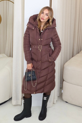 Poppy chocolate padded hooded coat