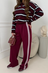 NELLO BURGUNDY  STRIPED SIDED WIDE LEG JOGGERS