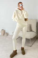 Kendall ecru hoodie and ribbed legging set
