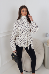 GABRIELLA CREAM POLKA DOT BELTED PUFF SLEEVE HIGH NECK JACKET