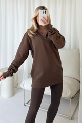 Molly chocolate 3/4 zip sweater and ultimate legging set