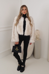 LAUREN WHITE FLECK FAUX FUR JACKET