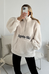 Apres Ski white embroidered 3/4 zip fleece