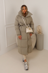 Blossom taupe long duvet puffer coat