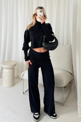 Natalie black knit jumper and trouser co ord