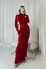Anna red knot detail maxi dress