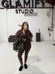 MONA CHOCOLATE LEOPARD LACE HOODED BOMBER JACKET