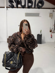 MONA CHOCOLATE LEOPARD LACE HOODED BOMBER JACKET