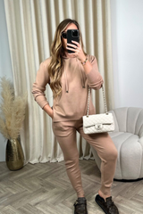 Tegan beige knit hoodie and leggings loungewear
