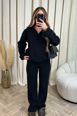 Stacey black ribbed loungewear set