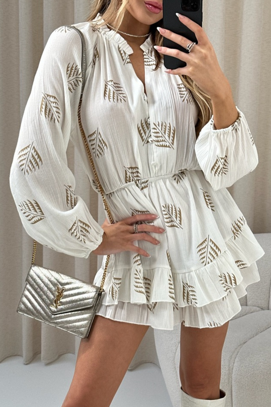 Abigail white and gold leaf patterned playsuit