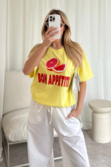 Bon appetite yellow Printed T-shirt