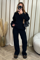 Stacey black ribbed loungewear set
