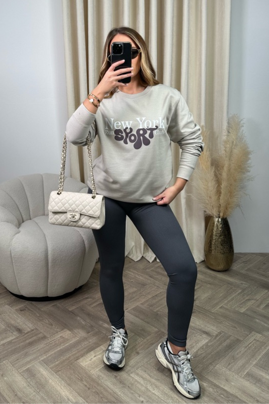 New York sport club bone printed sweater and legging set