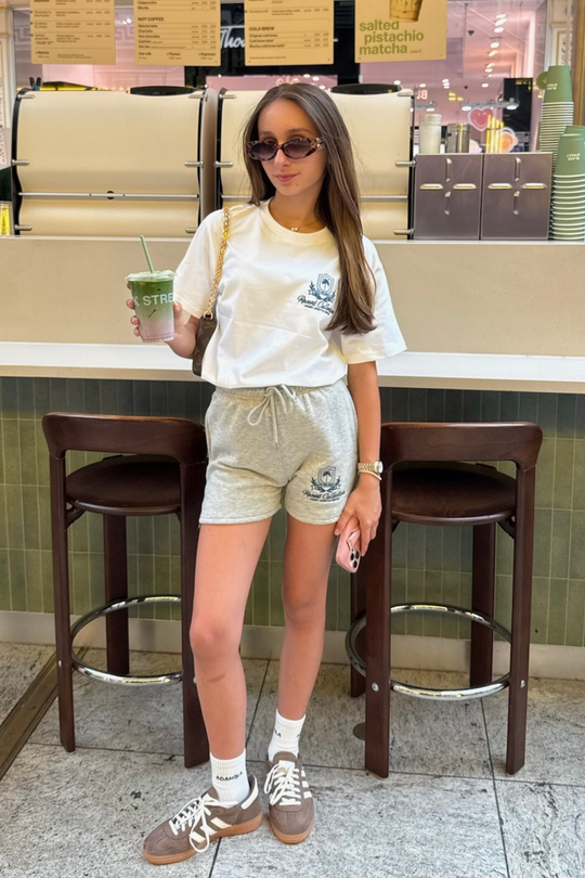 Mini emblem white embroidered t-shirt & shorts - Resort Collective