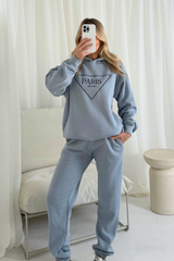 Paris triangle blue embroidered hoodie joggers loungewear