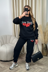 New York sport club black printed sweater joggers premium loungewear
