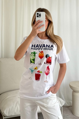 Havana happy hour printed white T-shirt