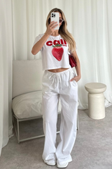 Call me printed white cropped T-shirt