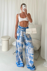 Daniella blue jungle satin trousers