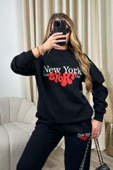 New York sport club black printed sweater joggers premium loungewear