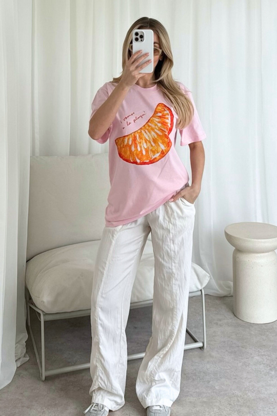 Tangerine Printed pink T-shirt